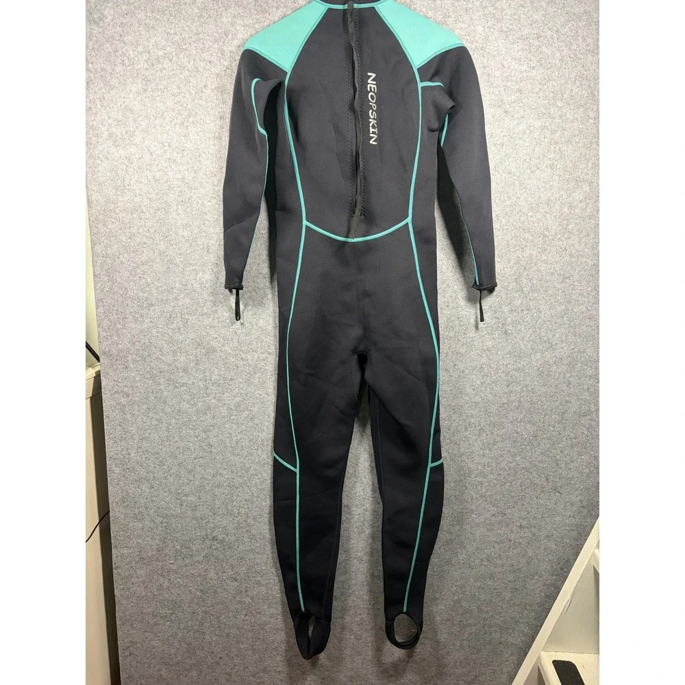 Neopskin Womens Full‎ Body Wetsuit Black Teal Long Sleeve Back Zip Size M